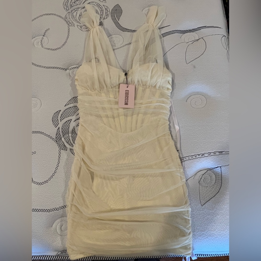 Tie Shoulder Mesh Corset Mini Dress